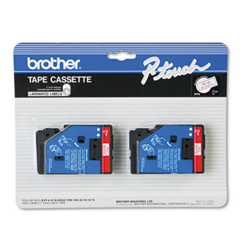Brother P-Touch TC Tape Cartridges for P-Touch Labelers, 1/2w, Red on White, 2/Pack