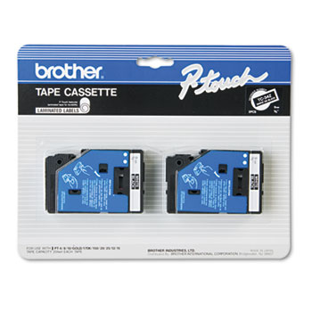 Brother P-Touch&#174; TC Tape Cartridges for P-Touch Labelers, 3/8w, White on Black, 2/Pack