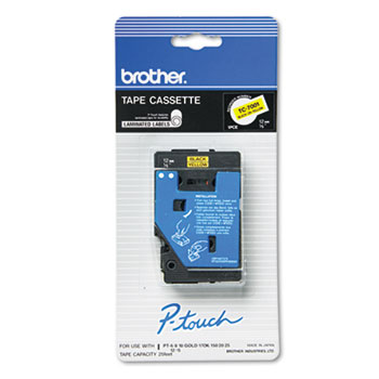 Brother P-Touch TC Tape Cartridge for P-Touch Labelers, 1/2w, Black on Yellow
