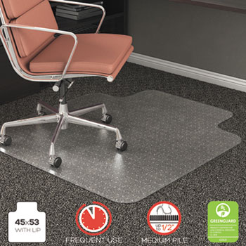 deflecto&#174; RollaMat Frequent Use Chair Mat for Medium Pile Carpet, 45 x 53 w/Lip, Clear