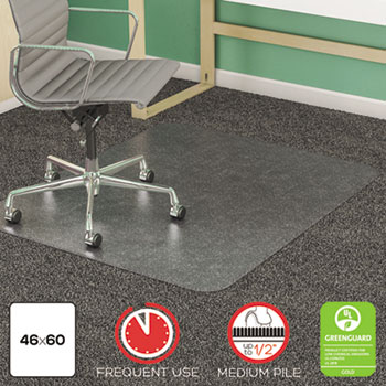 deflecto&#174; SuperMat Frequent Use Chair Mat for Medium Pile Carpet, Beveled, 46 x 60, Clear
