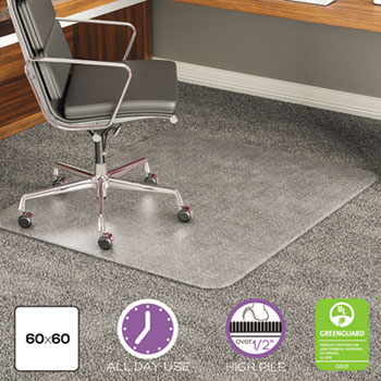 deflecto ExecuMat Intense All Day Use Chair Mat for High Pile Carpet, 60 x 60, Clear
