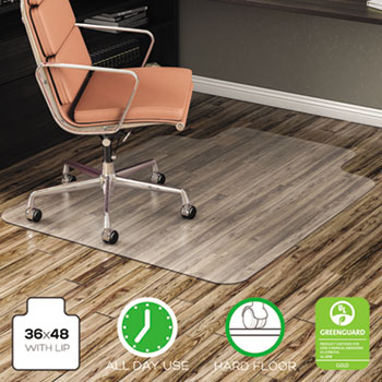 deflecto&#174; EconoMat Anytime Use Chair Mat for Hard Floor, 36 x 48 w/Lip, Clear