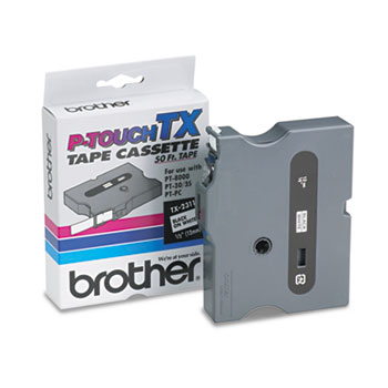 Brother P-Touch TX Tape Cartridge for PT-8000, PT-PC, PT-30/35, 1/2w, Black on White