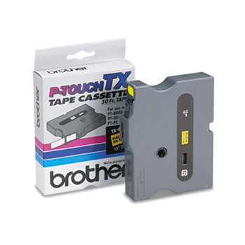Brother P-Touch TX Tape Cartridge for PT-8000, PT-PC, PT-30/35, 1/2w, Black on Yellow