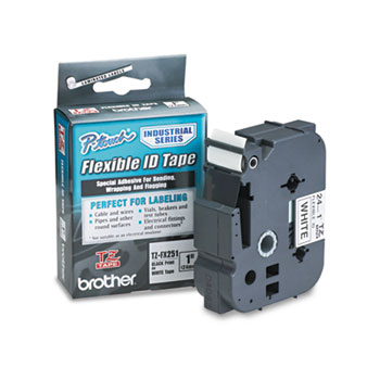 Brother P-Touch TZe Flexible Tape Cartridge for P-Touch Labelers, 1in x 26.2ft, Black on White