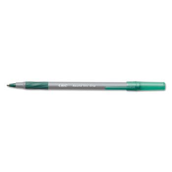 BIC Round Stic Grip Xtra Comfort Ballpoint Pen, Green Ink, 1.2mm, Medium, Dozen