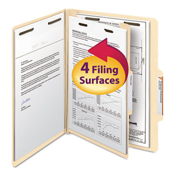 Smead Manila Classification Folders with 2/5 Right Tab, Letter, Four-Section, 10/Box