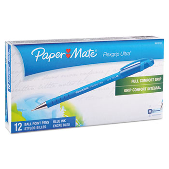 Paper Mate&#174; FlexGrip Ultra Ballpoint Stick Pen, Blue Ink, Medium, Dozen