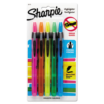 Sharpie Retractable Highlighters, Chisel Tip, Assorted Fluorescent Colors, 5/Set
