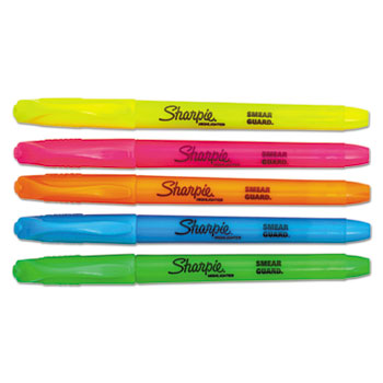Sharpie Accent Pocket Style Highlighter, Chisel Tip, Assorted Colors, 5/Set