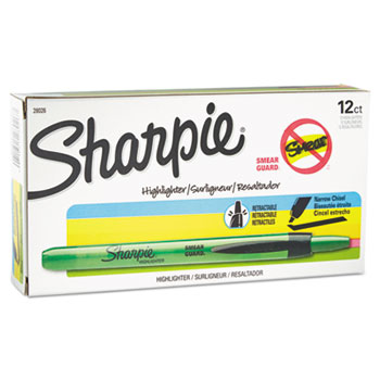 Sharpie Accent Retractable Highlighters, Chisel Tip, Fluorescent Green, Dozen