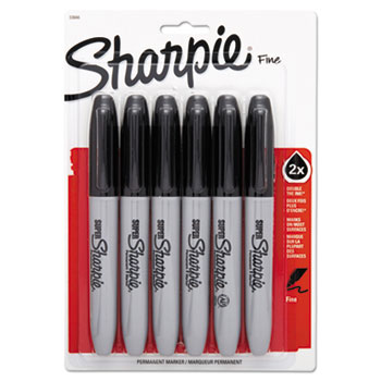 Sharpie Super Permanent Markers, Fine Point, Black, 6/Pack