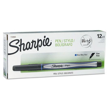 Sharpie Plastic Point Stick Permanent Water Resistant Pen, Blue Ink, Fine, Dozen