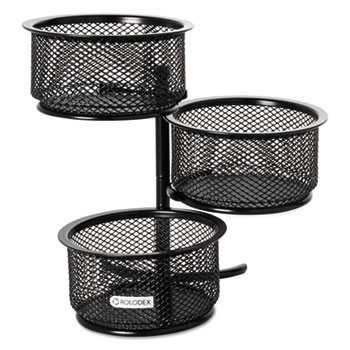 Rolodex&#174; 3 Tier Wire Mesh Swivel Tower Paper Clip Holder, 3 3/4 x 6 1/2 x 6, Black