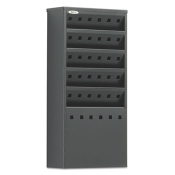 Safco Steel Magazine Rack, Five Compartments, 10w x 4d x 20-1/2h, Black