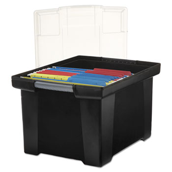 Storex Plastic File Tote Storage Box, Letter/Legal, Snap-On Lid, Black