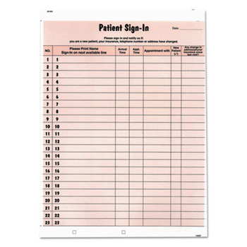 Tabbies&#174; Patient Sign-In Label Forms, 8 1/2 x 11 5/8, 125 Sheets/Pack, Salmon