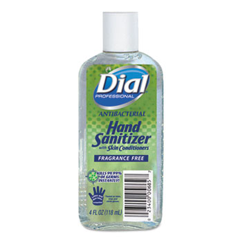 Dial&#174; Professional Antibacterial Hand Sanitizer with Moisturizers, 4oz Bottle, 24/Carton