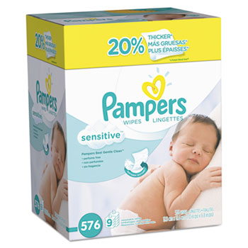 Pampers&#174; Sensitive Baby Wipes, White, Cotton, Unscented, 64/Pack, 9 Pack/Carton