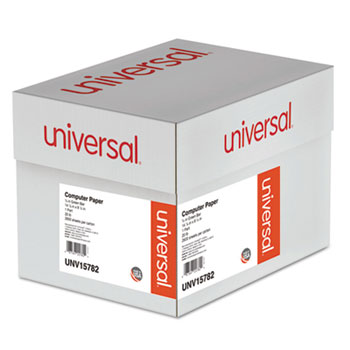 Universal Printout Paper, 1-Part, 20 lb Bond Weight, 14.88 x 8.5, White/Green Bar, 2,600/Carton