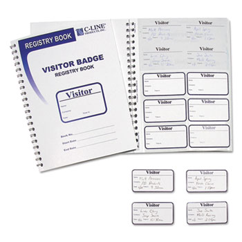 C-Line&#174; Visitor Badges with Registry Log, 3 1/2 x 2, White, 150/Box