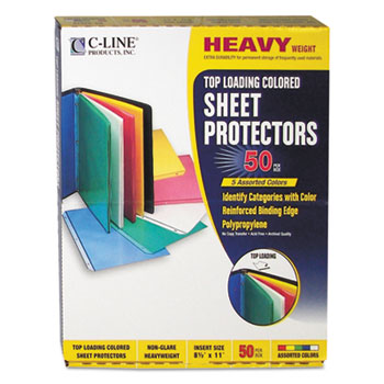C-Line&#174; Colored Polypropylene Sheet Protector, Assorted Colors, 2&quot;, 11 x 8 1/2, 50/BX