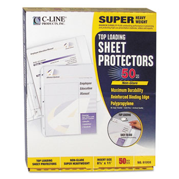 C-Line&#174; Super Heavyweight Poly Sheet Protector, Non-Glare, 2&quot;, 11 x 8 1/2, 50/BX