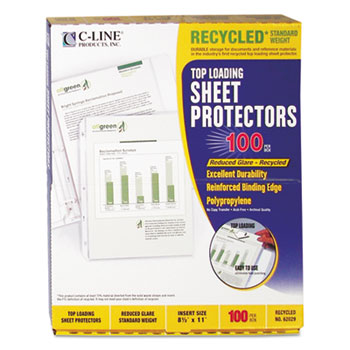 C-Line&#174; Recycled Polypropylene Sheet Protector, Reduced Glare, 2&quot;, 11 x 8 1/2, 100/BX