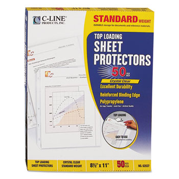 C-Line&#174; Standard Weight Polypropylene Sheet Protector, Clear, 2&quot;, 11 x 8 1/2, 50/BX