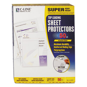 C-Line&#174; Super Heavyweight Polypropylene Sheet Protector, Clear, 2&quot;, 11 x 8 1/2, 50/BX