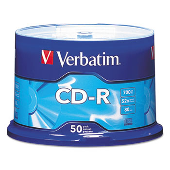 Verbatim&#174; CD-R Discs, 700MB/80min, 52x, Spindle, Silver, 50/Pack