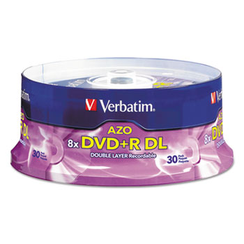 Verbatim&#174; Dual-Layer DVD+R Discs, 8.5GB, 8x, Spindle, 30/PK, Silver