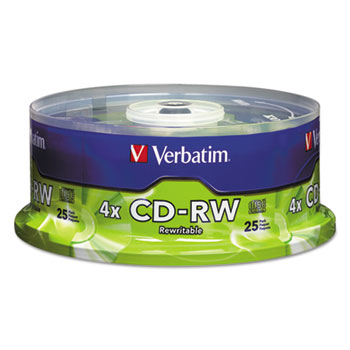 Verbatim&#174; CD-RW Discs, 700MB/80min, 4X, Spindle, Matte Silver, 25/Pack