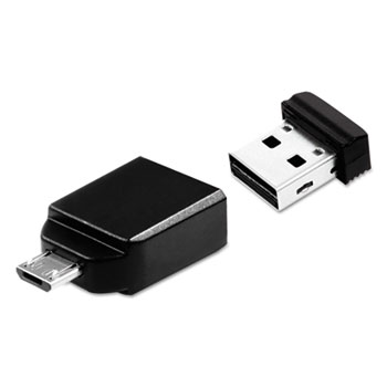 Verbatim&#174; Store &#39;n&#39; Stay Nano USB Flash Drive with USB OTG Micro Adapter, 32GB, Black
