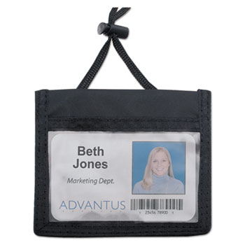 Advantus ID Badge Holder w/Convention Neck Pouch, Horizontal, 4 x 2 1/4, Black, 12/Pack