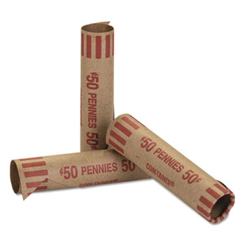 Coin-Tainer&#174; Preformed Tubular Coin Wrappers, Pennies, $.50, 1000 Wrappers/Box