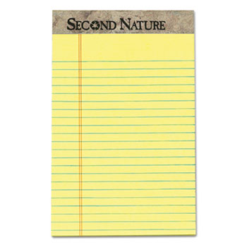 TOPS™ Second Nature Recycled Pads, Jr. Legal, 5 x 8, Canary, 50 Sheets, Dozen