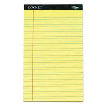TOPS™ Docket Ruled Perforated Pads, 8 1/2 x 14, Canary, 50 Sheets, Dozen