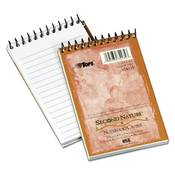 TOPS™ Second Nature Subject Wirebound Notebook, Narrow, 3 x 5, White, 50 Sheets
