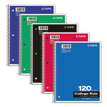 TOPS Coil-Lock Wirebound Notebooks, College/Medium, 11 x 8-1/2, White, 120 Sheets