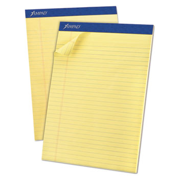 Ampad™ Perforated Writing Pad, 8 1/2&quot; x 11 3/4&quot;, Canary, 50 Sheets, Dozen