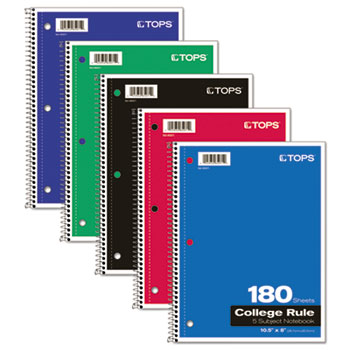TOPS Coil-Lock Wirebound Notebooks, College/Medium, 10-1/2 x 8, White, 180 Sheets