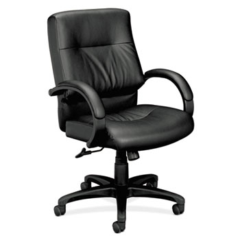 HON VL690 Series Managerial Mid-Back Leather Chair, Black Leather