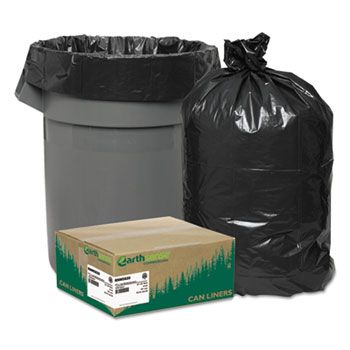 Earthsense&#174; Commercial Recycled Can Liners, 55-60gal, 2mil, 38 x 58, Black, 100/Carton