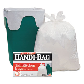 Handi-Bag&#174; Super Value Pack Trash Bags, 13gal, .6mil, 23 3/4 x 28, White, 100/Box
