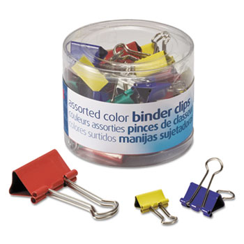 Officemate Binder Clips, Metal, Assorted Colors/Sizes, 30/Pack