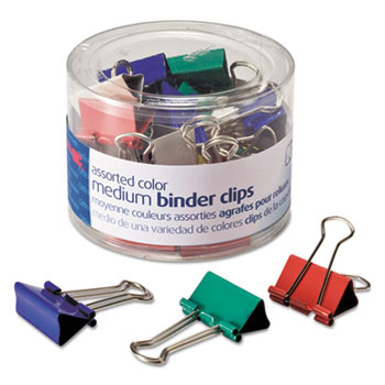 Officemate Binder Clips, Metal, Assorted Colors, Medium, 24/Pack