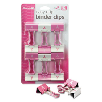 Officemate Breast Cancer Awareness Medium Easy Grip Binder Clips, Pink/White, 12/Pack
