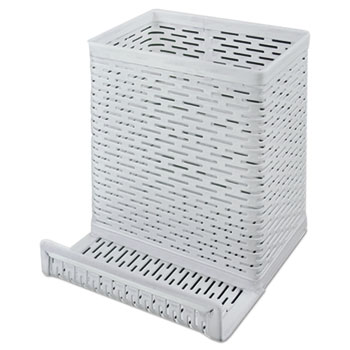 Artistic Urban Collection Punched Metal Pencil Cup/Cell Phone Stand, 3 1/2 x 3 1/2, White